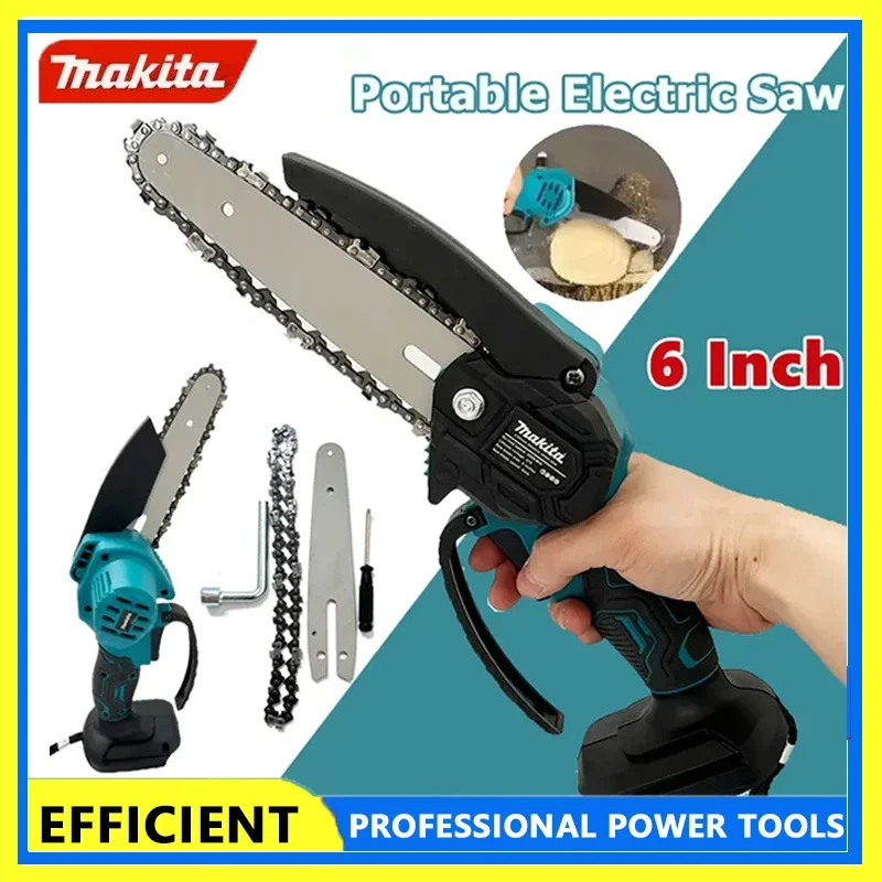 

Makita 6inch Electric Chain Saw Cordless Chainsaw Portable Tree Branch Logging Cutter Woodworking Garden Tool For 18V Battery