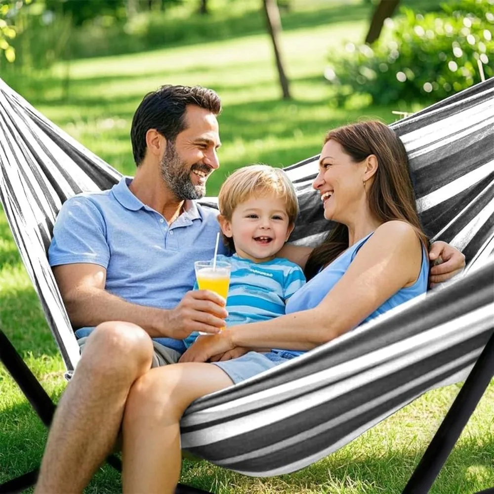 Heavy Duty Portable Double Hammock with Stand, 500 lb Capacity, Indoor Outdoor Use, Includes Carrying Bag