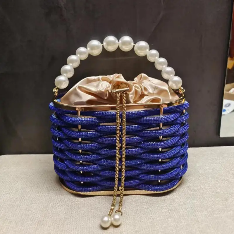 Big Pearl Hand Handle Handbag Shoulder Pearl Wedding Party Clutch Purse Shiny Evening Bag Crossbody Rhinestone Luxury Woman