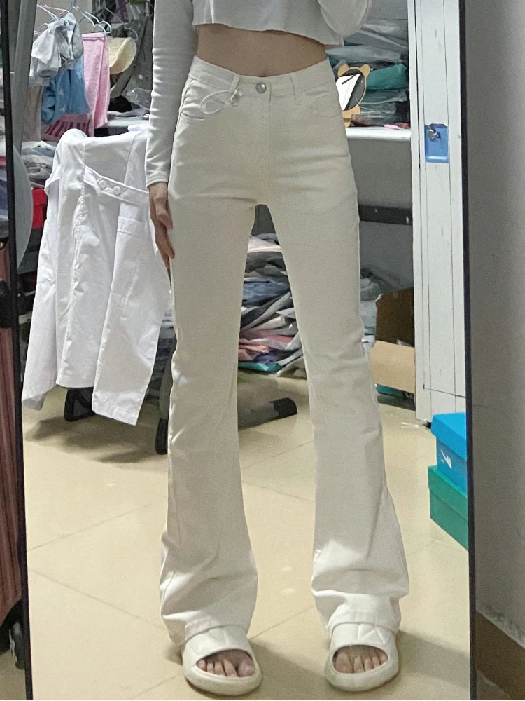 ارتفاع الخصر متوهج الجينز المرأة مرونة الأبيض الدنيم السراويل التخسيس السراويل الطويلة الخريف جديد Sle حجم كبير Faion السيدات
