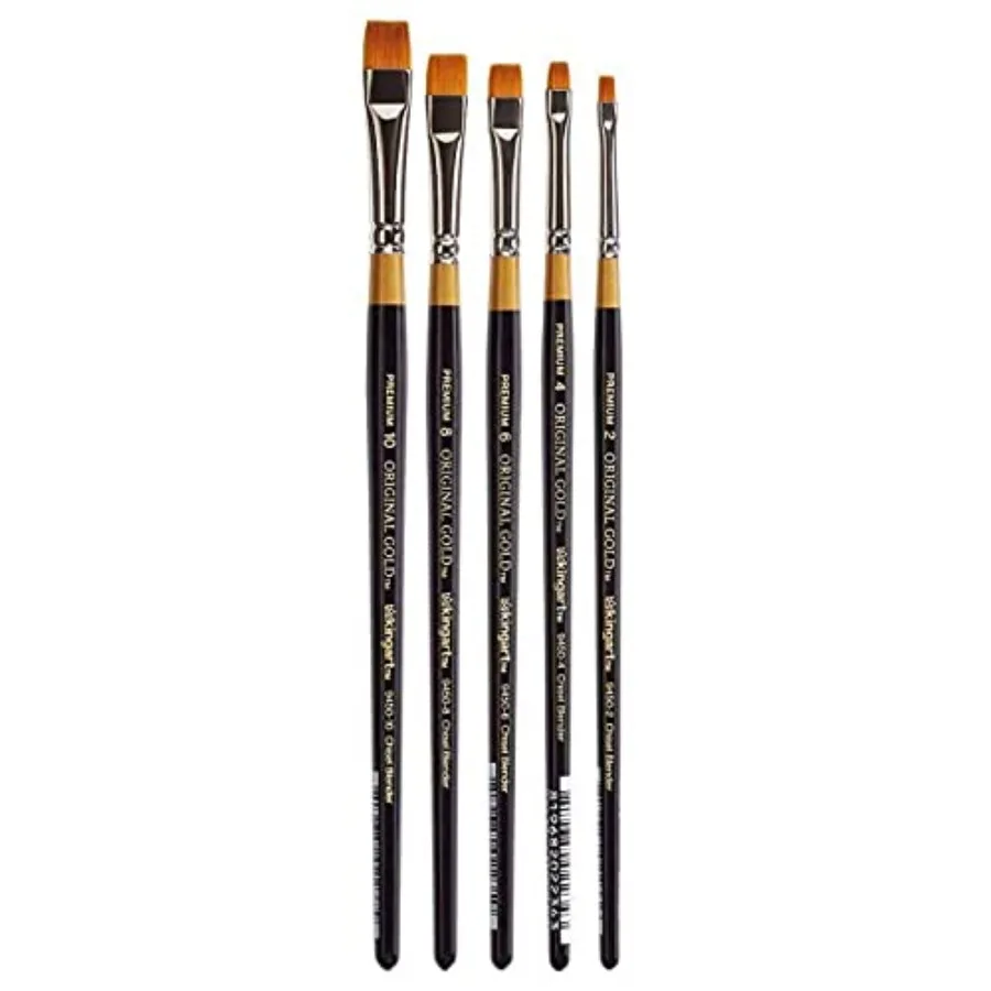 

Premium 5 pc. Original Gold 9450 Series Chisel Blender - Bright Artist Brush Set, Synthetic Golden Taklon for Acrylic, Oil, and
