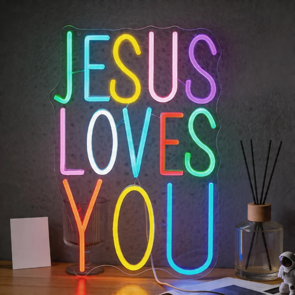 

Неоновая светодиодная вывеска «Иисус любит тебя», большая настенная лампа с регулируемой яркостью, декоративная неоновая лампа для дома, свадьбы и дня рождения