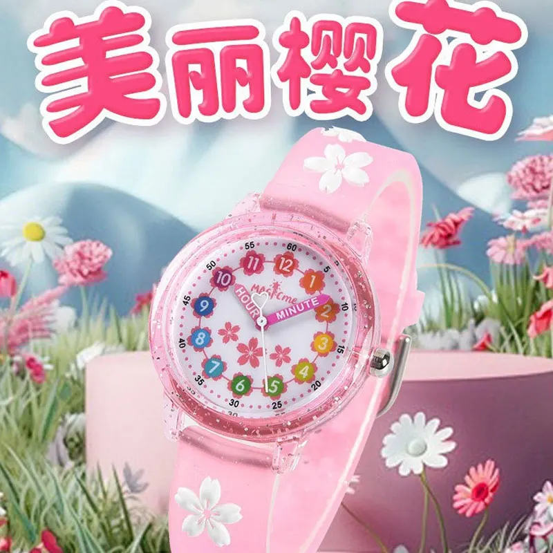 2025 جديد ملون زهر الكرز الهاتفي كوارتز ساعة بناتي لينة سيليكون حزام مقاوم للماء ساعة الأطفال هدية ساعة أطفال