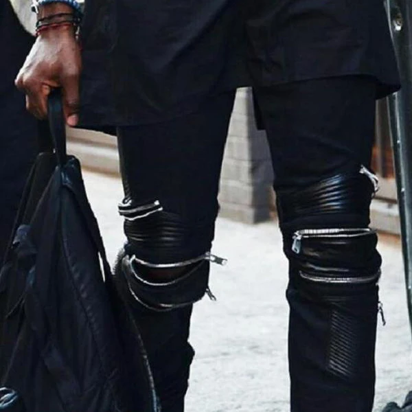 

Джинсы на молнии из декоративной кожи для уличных танцев, облегающие длинные брюки, модные мужские прямые брюки больших размеров с манжетами