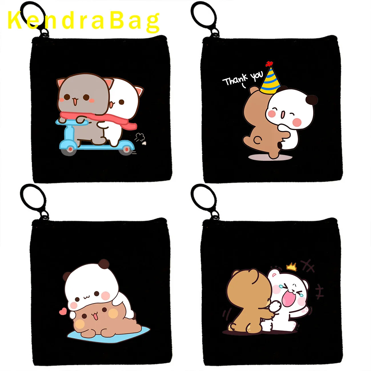 Aesthetic Cute Bear Kawaii Animal Cartoon Lovely Print Canvas Coin Purse Small Square Bag Key Case Card Bags Wallet Zipper Gifts