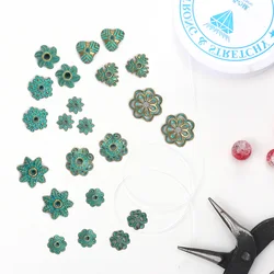 50PCS Tibetan Green Color Metal Loose Spacers Flower End Bead Caps For Jewelry Making DIY Finding Accessories Wholesale Supplies