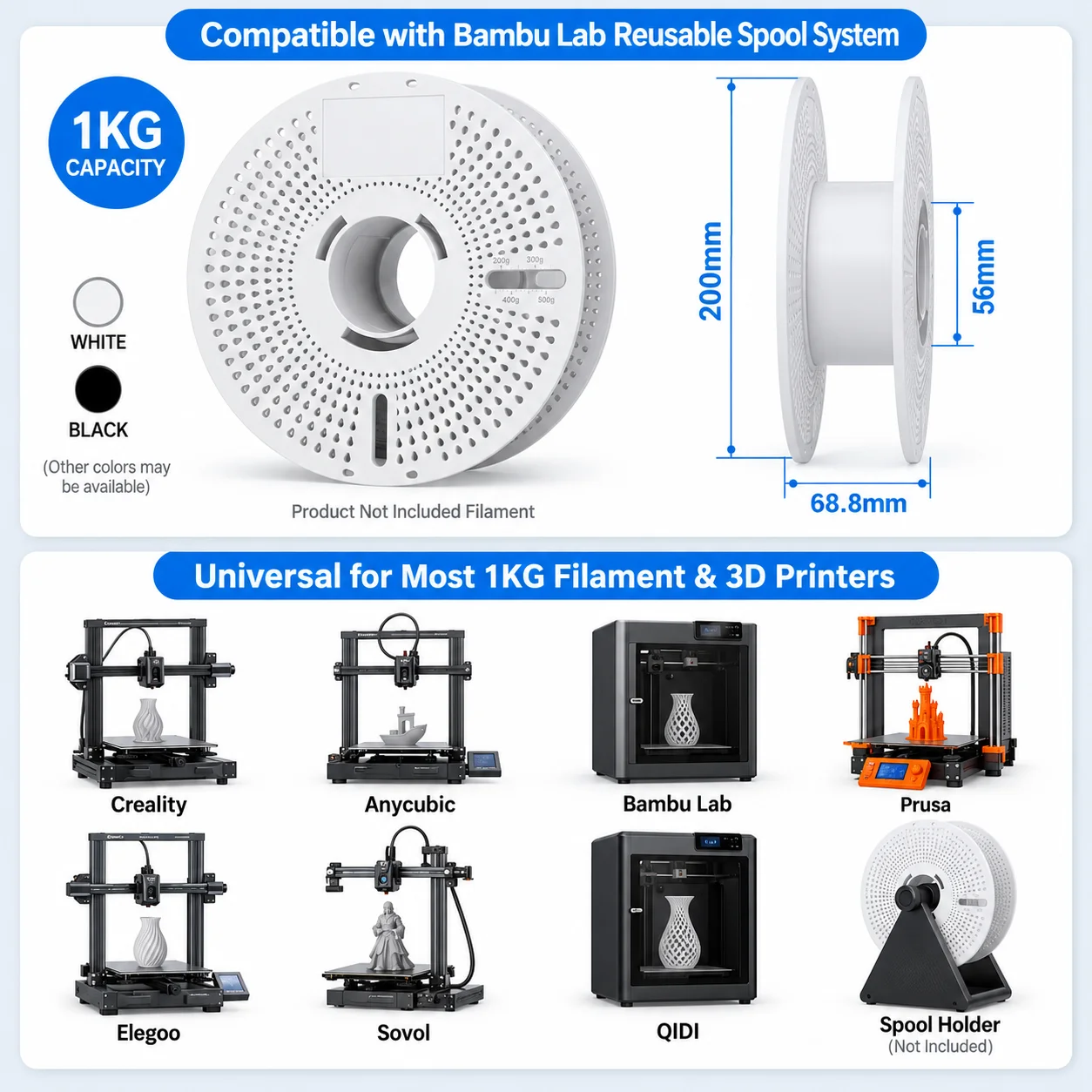 LANDU Reusable Spool Easy to Use for Bambu Lab 3D Printer Filament Refill Quick Swap Spool Holder Eco-Friendly Save Resources 4