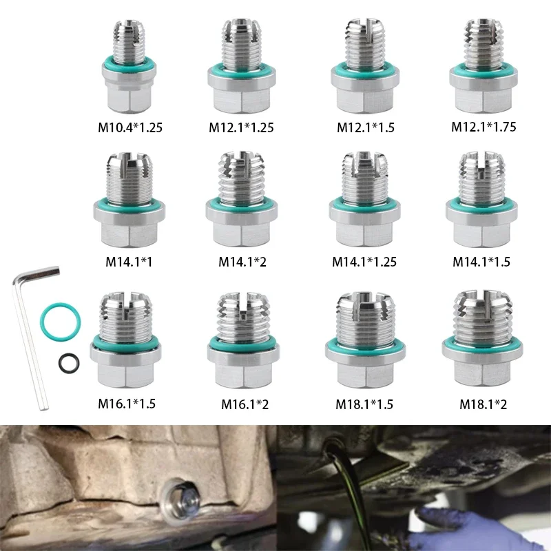 M10.4 / M12.1 / M14.1 / M16.1 / M18.1 Oil Drain Plug Oversize Piggyback Self Tapping Oil Pan Thread Repair Kit Silver