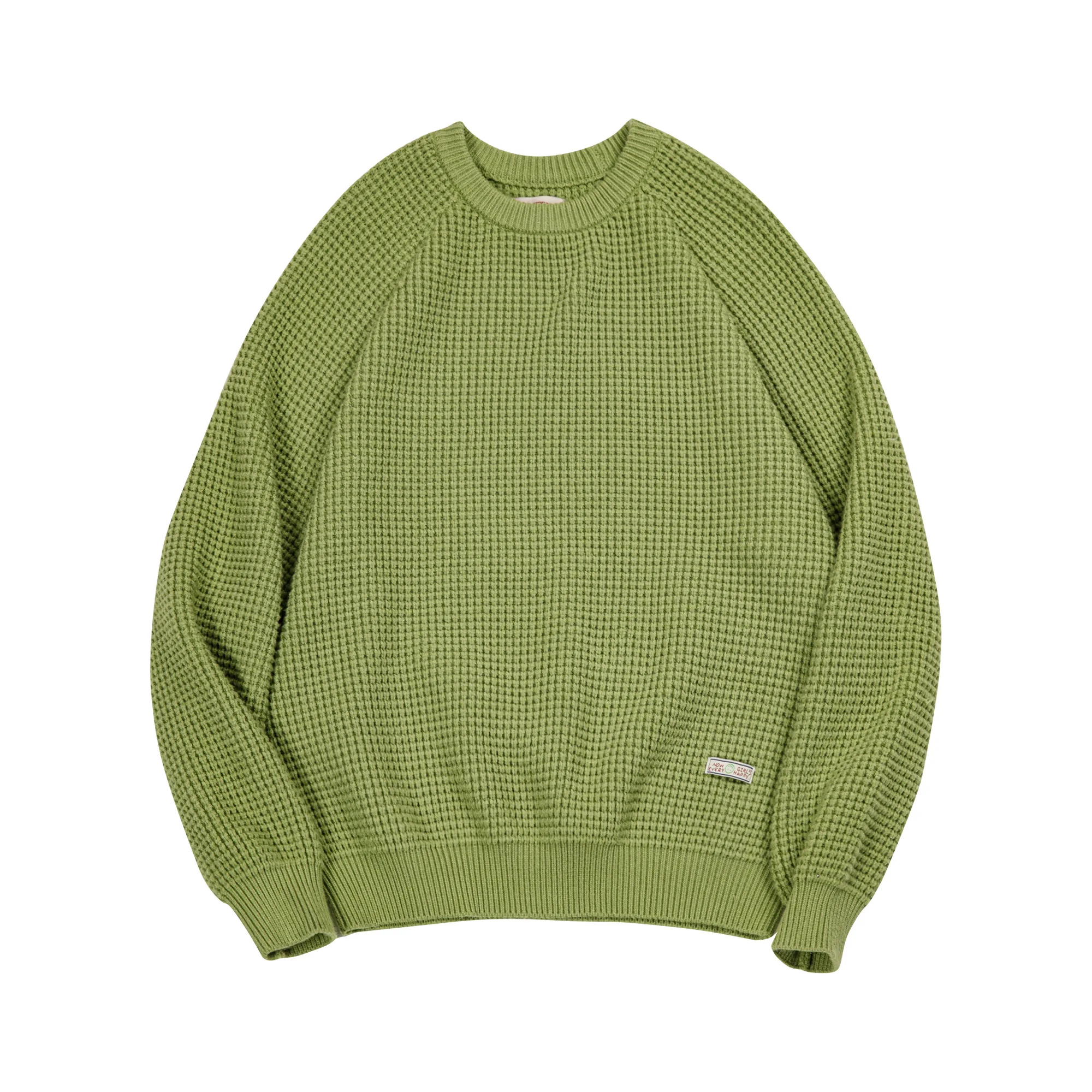 Maden Women’s Knitted Sweater Pineapple Texture Loose Thickened Pullover Knitwear Raglan Sleeve Green Autumn Winter Tops