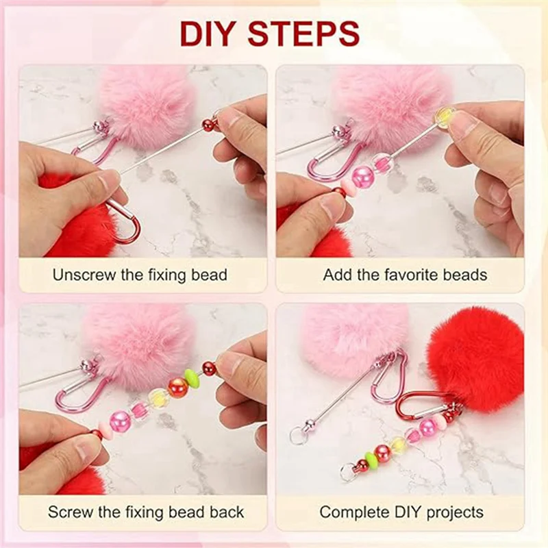 

AC93-Colorful Beaded Pom Pom Keychain Women's Flocking Climbing Buckle Outdoor Small Tool Plush Bag Decoration Pendant Accessori