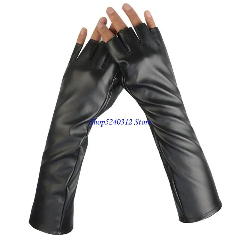 

634c черная кожаная кожаная перчатка для пальцев для женщин для женщин Хэллоуин костюм танцевальной костюмы