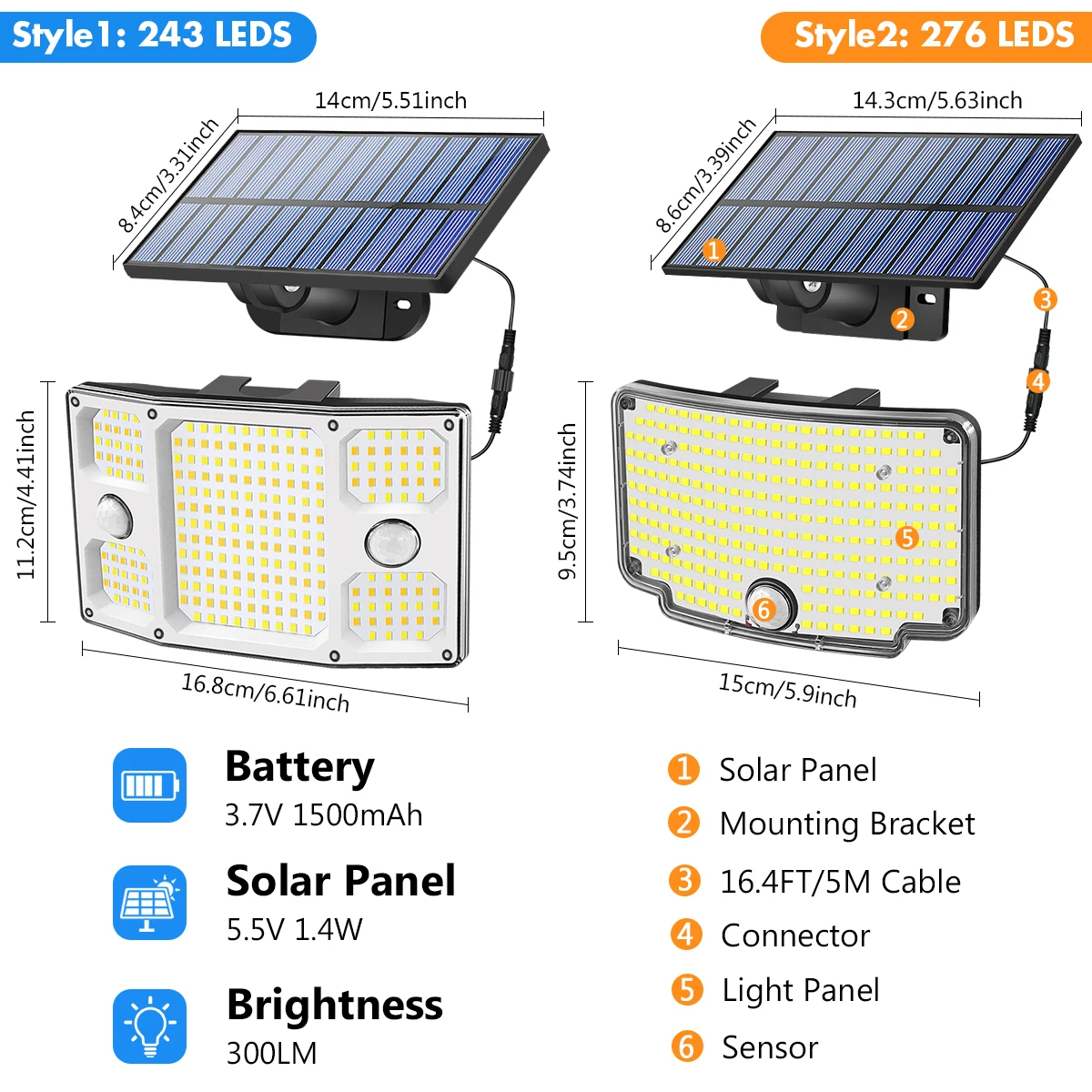 Solar Light Outdoor Solar Lamp IP65 Waterproof With Remote Control 1500mAh Battery 5m Delay Wire Adjustable for Yard Fence