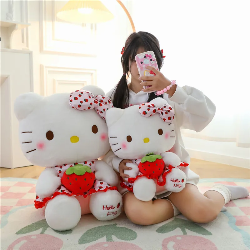 23cm Sanrio Hello Kitty bebek meyve çilek kedi bebek kız peluş oyuncak yatak odası dekorasyon yastık sevimli karikatür doğum günü hediyeleri