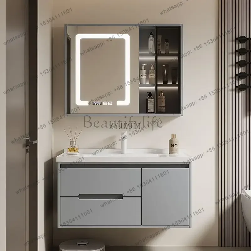 Simple waterproof door smart bathroom cabinet combination bathroom ceramic integrated basin wash basin