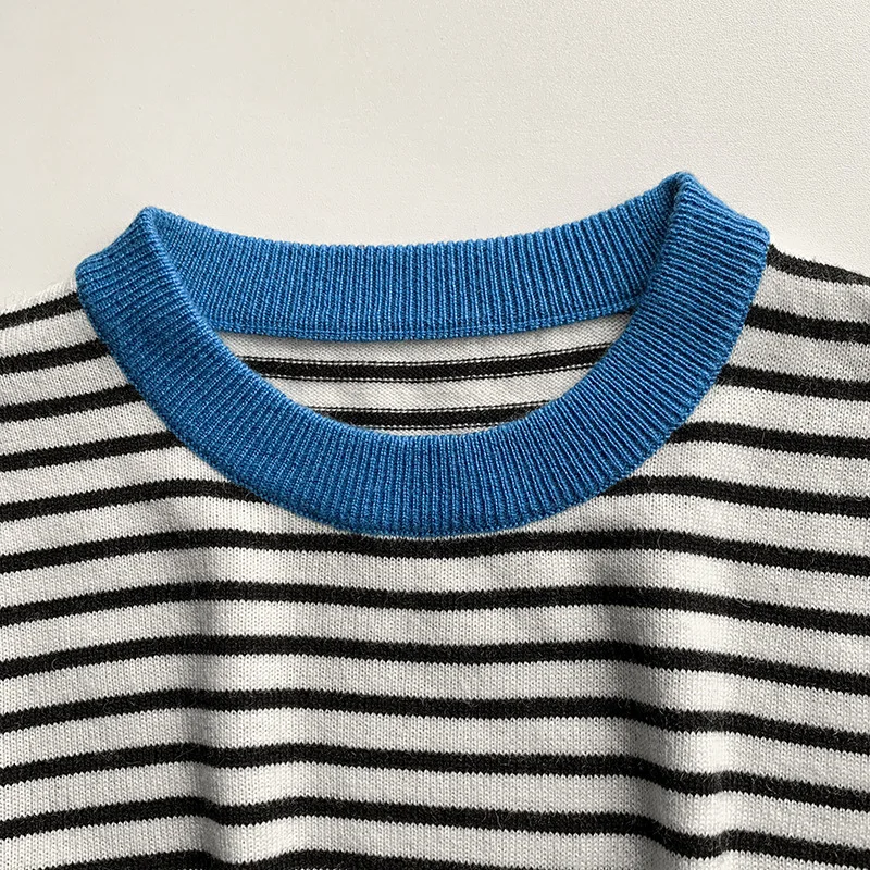 LUXURY-Women\'s Color Blocking Striped Sweater, Soft and Elastic, Straight Tube Knit Sweater, Base for Women, 2024