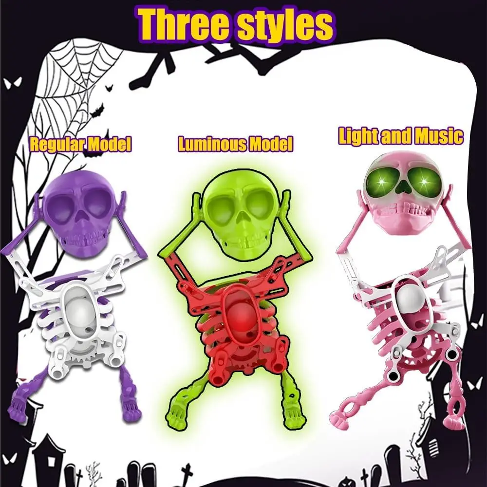 لعبة جمجمة مضيئة للرقص والتأرجح ثلاثية الأبعاد مع موسيقى مع أضواء هيكل عظمي مرن مفصلي لتخفيف التوتر #3