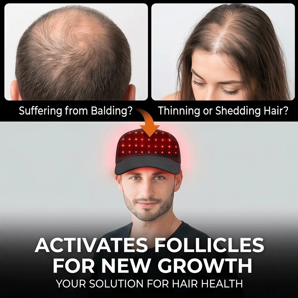 Smart LED Red Light Therapy Hair Cap 660nm Red 850nm Infrared USB Rechargeable Scalp Care Hat 3 Pulse Modes