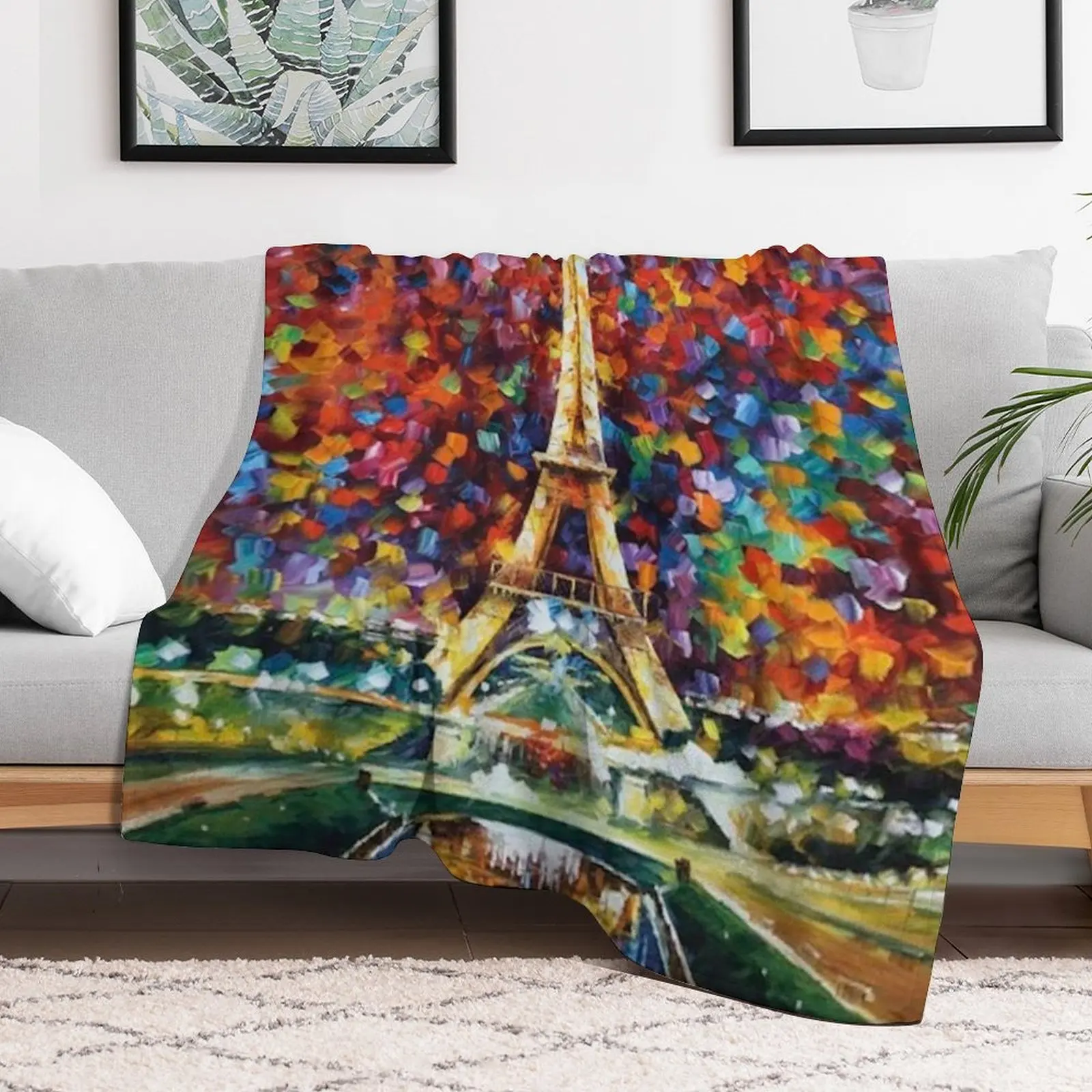 New Paris Eiffel Tower at night - oil painting on canvas Throw Blanket Sleeping Bag Luxury Thicken Furry Luxury Blankets