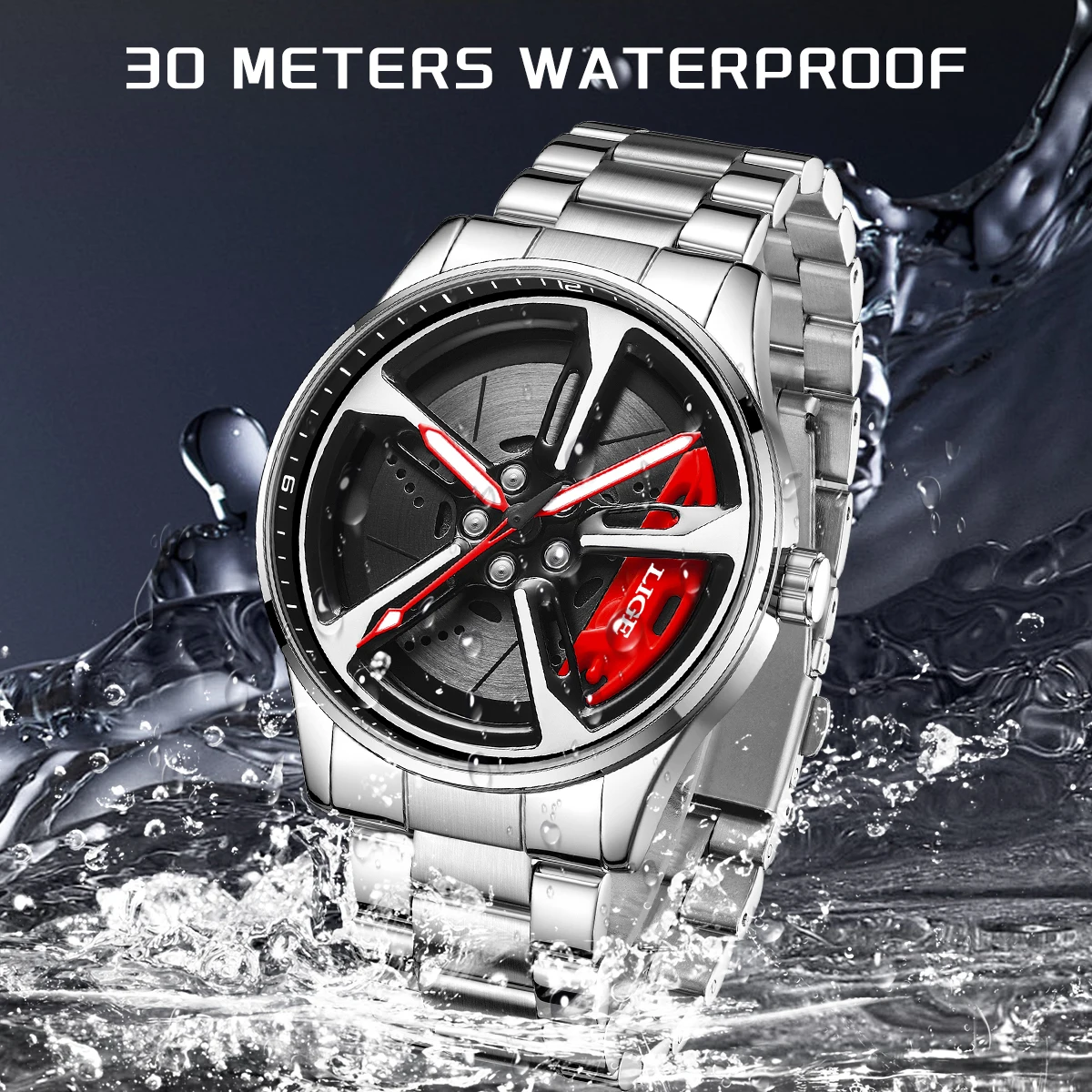 LIGE Unique Creative Quartz Man Watch Steel Band Casual Sports Waterproof Luminous Rotating Wheel Dial Watches for Men Gifts Box view 3