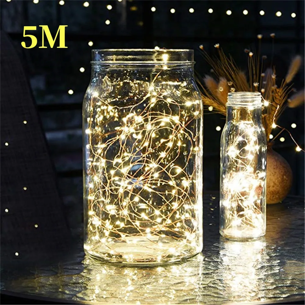 Led String Lights 5M 50leds CR2032 Battery Operated Copper Wire Fairy Lights for Christmas Garland Home Wedding Decoration