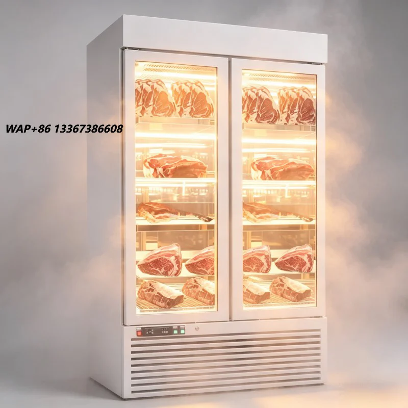 Double Door Commercial Dry Aging Beef Cabinet Stainless Steel Refrigerator for Steak Meat Maturation Display