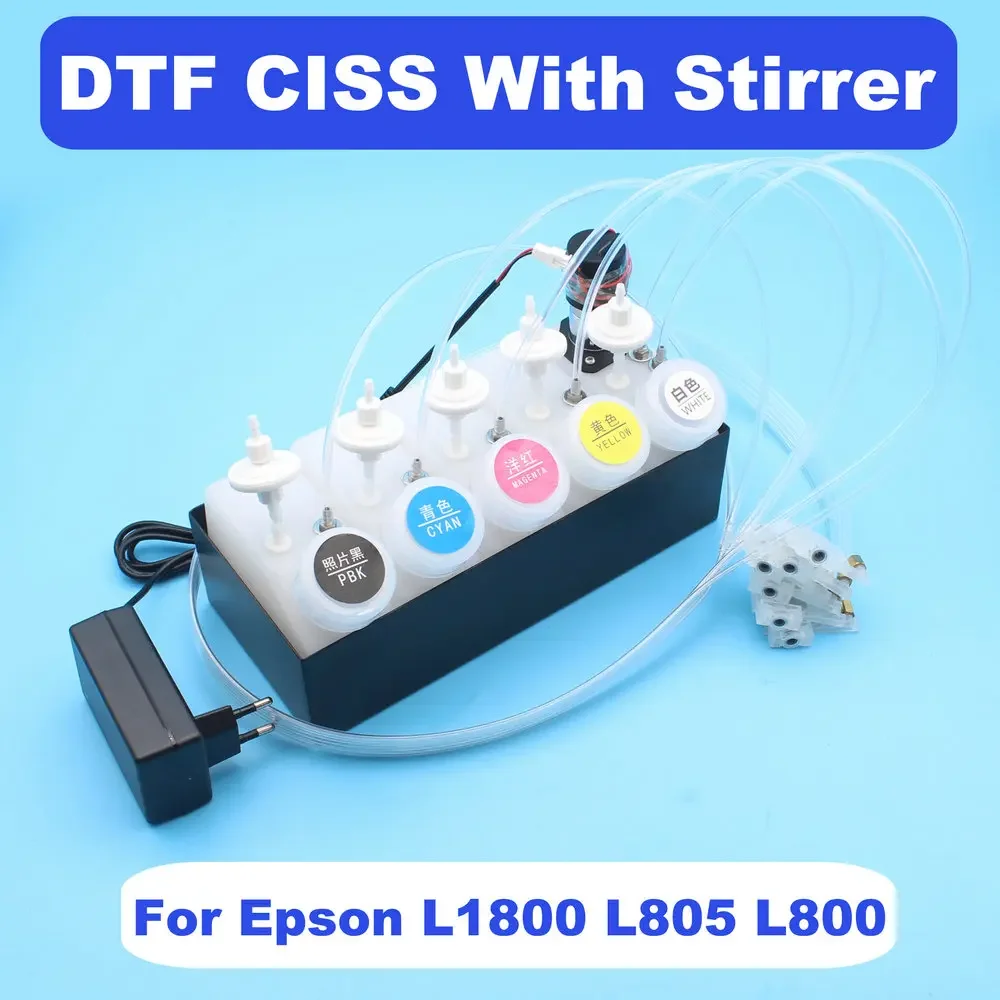 250ml DTF Ink Tank Cartridge Kit CMYKW 5 Color 1 Stirring Motor Direct to Garment Printer Sub Ink Tank Inkjet Printer L1800 L805