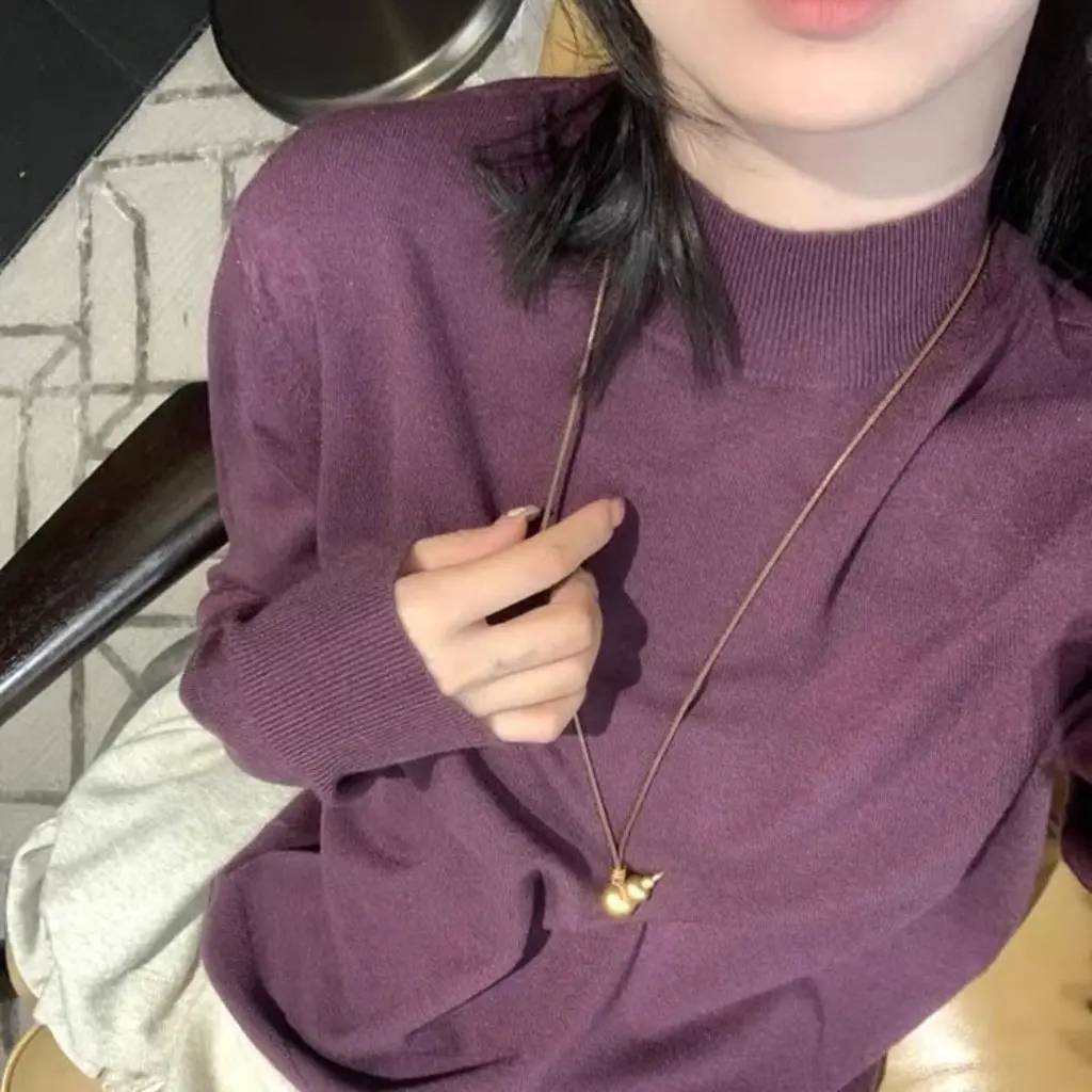 

METWO женская милая флисовая полуводолазка с воротником-стойкой, вязаная базовая рубашка, свитер со средним воротником на осень и зиму, одна ложка