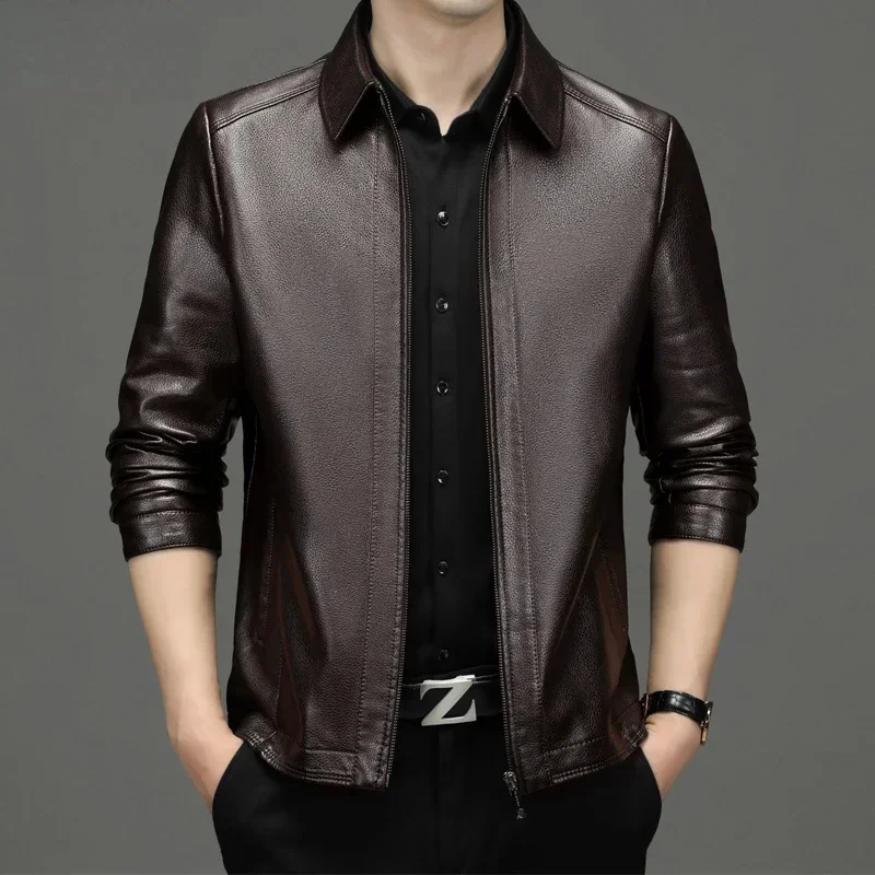 Male Leather Jacket Autumn Winter Black Plush Coat Warm Casual Business Genuine Jackets for Men Clothes Loose Jaquetas