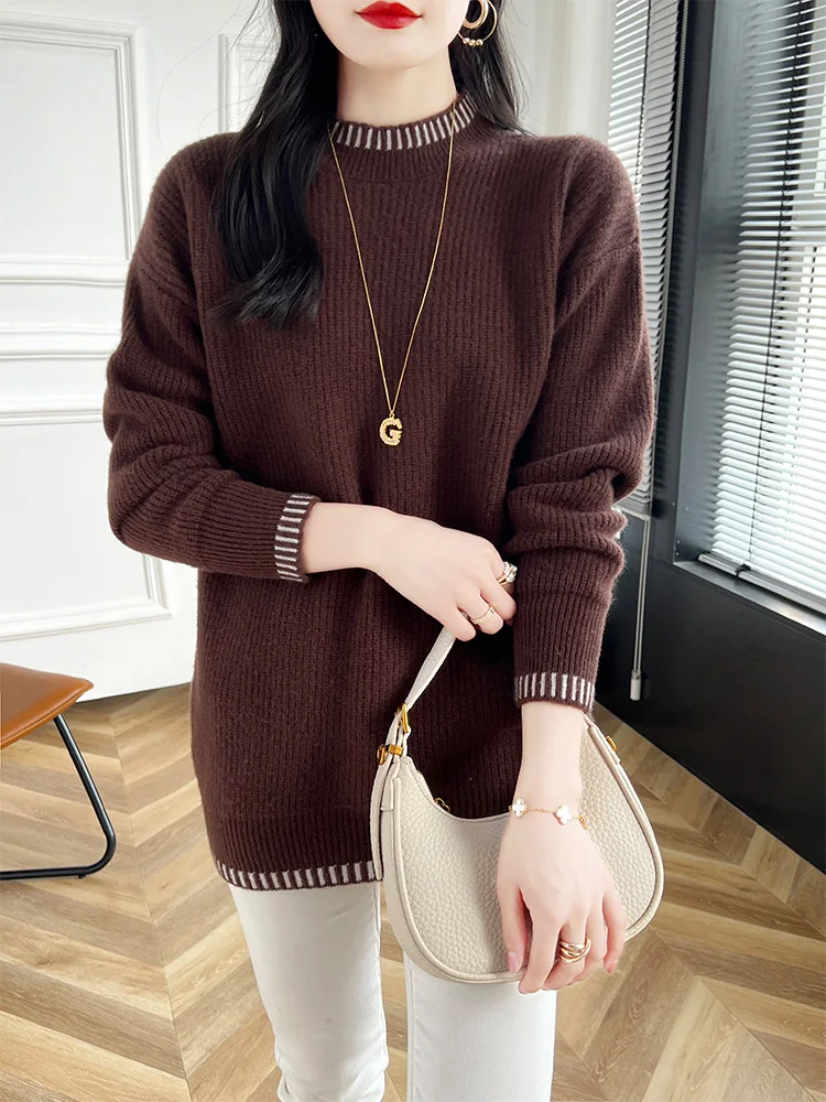 

ANGEL Autumn Winter Women's O-neck Pullover 100% Merino Wool Sweater Fashion Casual Long Sleeve Knitted Cashmere Versatile Tops