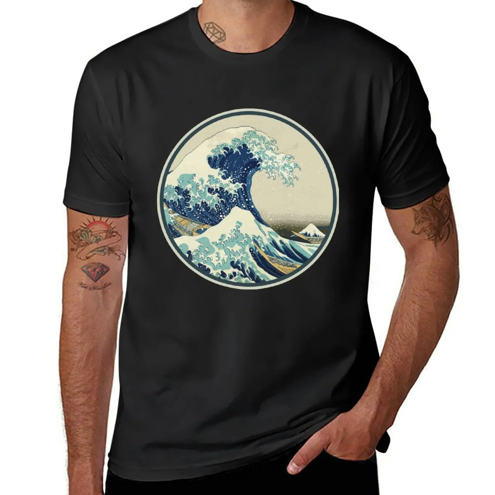 

New Kanagawa circle Hokusai Big Wave T-Shirt vintage clothes black t shirt funny t shirt mens graphic t-shirts