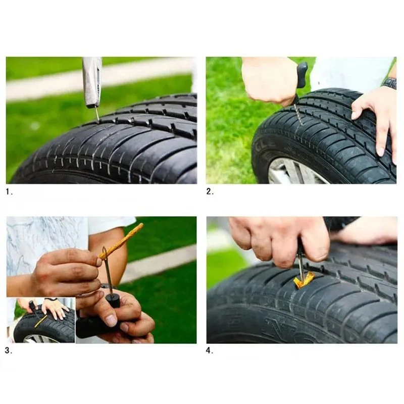 Car Bike Truck Motorcycle Tire Repair Kit Studding Tool Set Tubeless Tyre Puncture Plug Patch Strip Glue Garage Tool Accessories