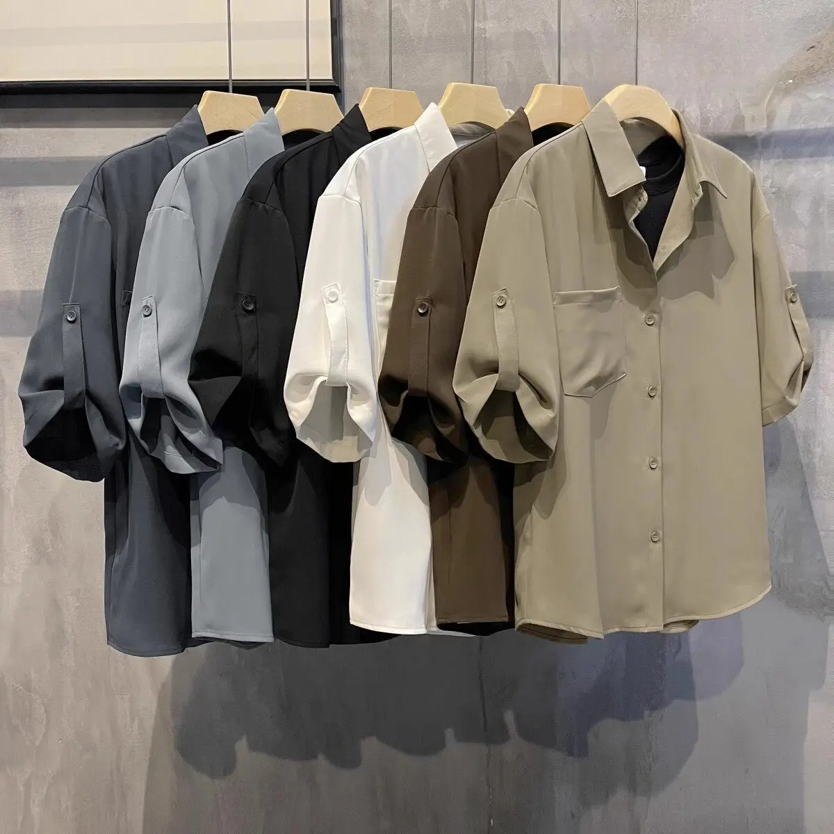 

Extra Large 300 Pou Ice Silk Breathable ort Sve Men's irt Summer Thin Loose Casual Color Trending Button up