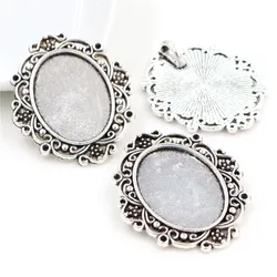 10pcs 18x25mm Inner Size Antique Silver Plated Classic Style Cameo Cabochon Base Setting Pendant necklace findings (C1-20)