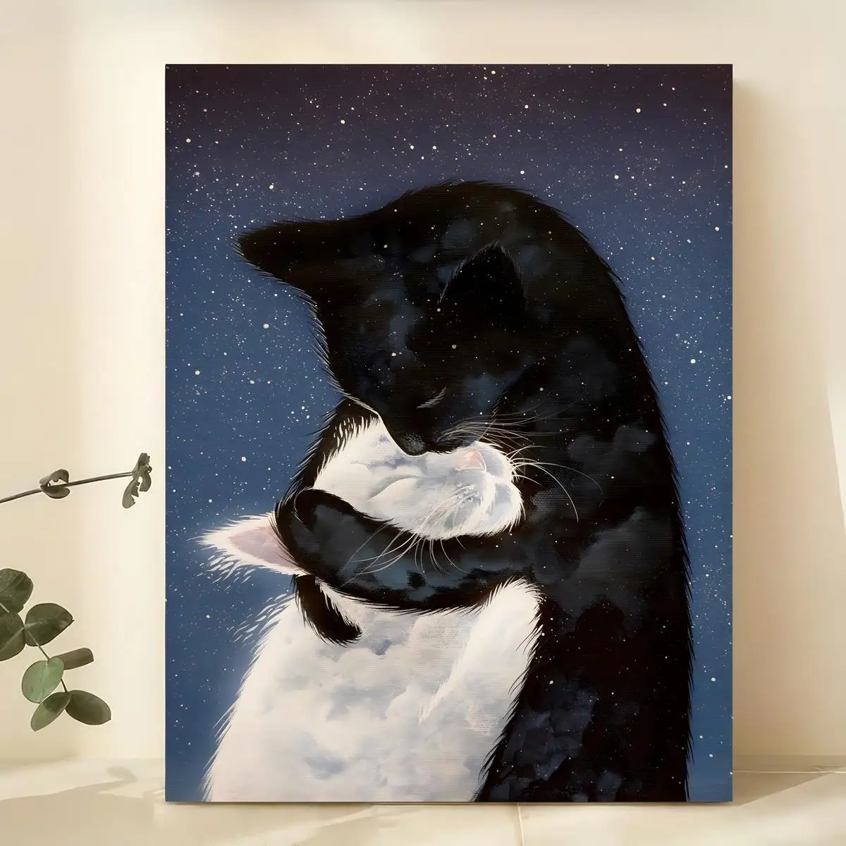 Póster de lienzo, impresión artística de gato acariciados en el amor, póster, decoración de pared adorable y dulce para guardería, regalo para esposa, su boda, Frien