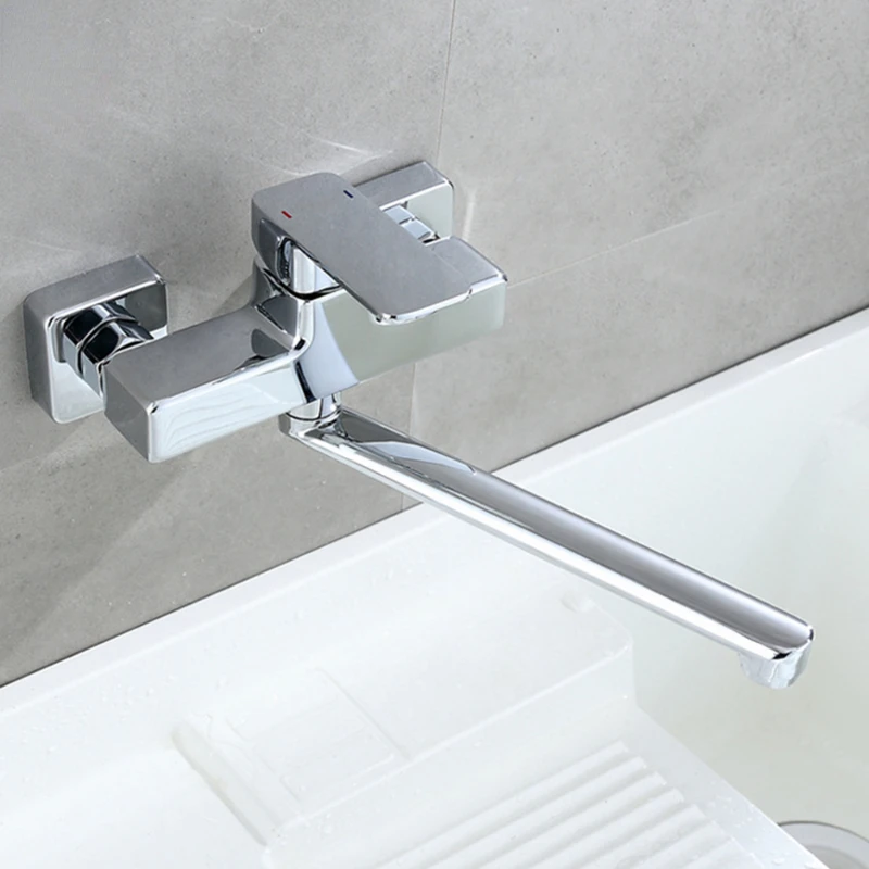 

Wall Mounted Faucet Can Rotate 360 ° Cold and Hot Brass Black Kitchen Sink Tap With Long Spout