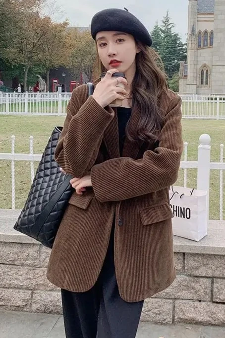 

2025 Autumn/Winter New Women's Suit Jacket Loose Commuter Retro Corduroy Jacket