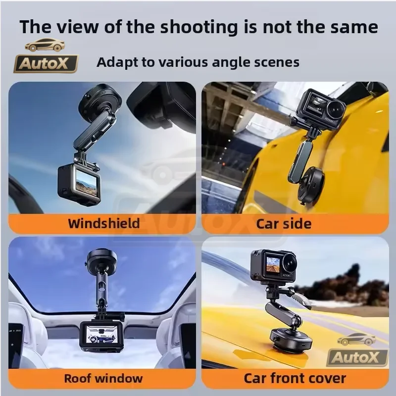 Supporto per action camera per auto con aspirazione elettrica automatica X 360 °   Regolazione compatibile con la serie DJI/AKASO/GoPro/Insta360