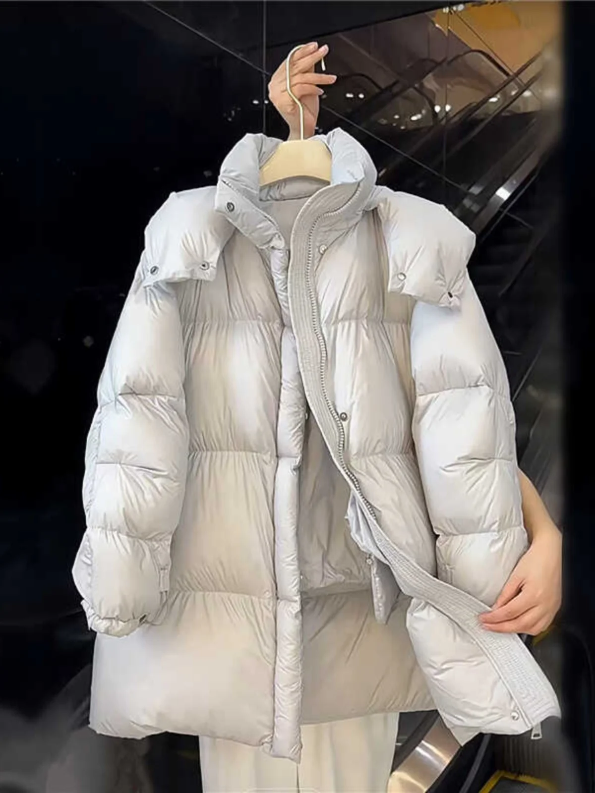 Dames witte ganzendons Jaet met capuchon Thiened Winter nieuwe collectie Koreaanse Sle Loose Fit ritssluiting lange Sve-jas