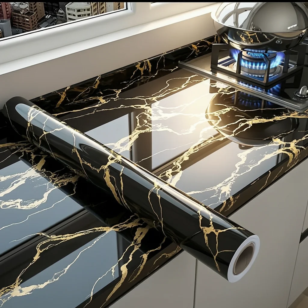 Home Kitchen Self-Adhesive Wall Sticker 40cm Kitchen Waterproof and Oil Resistant PVC Self-Adhesive Marble Wall Sticker Easy to Clean Home Decoration Wall Sticker