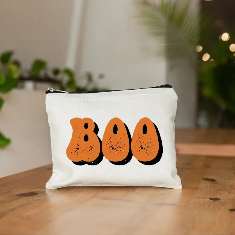 Halloween Canvas Linen Makeup Bag Halloween Gift Trick or Treat Cosmetic Cases Spooky Season Spooky Gifts Aesthetic Pencil Case