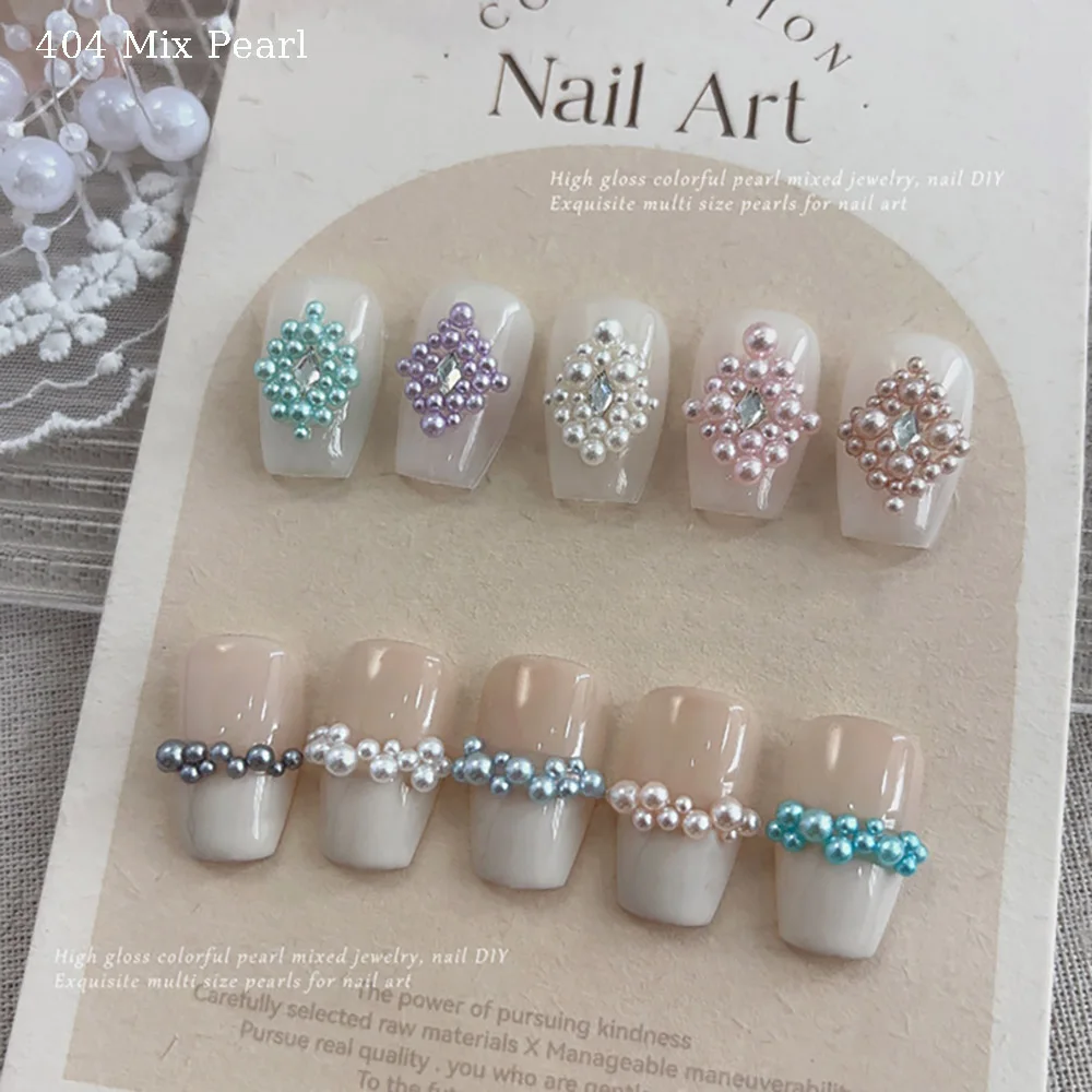 -Mix de perlas- Decoraciones de uñas de perlas de alto brillo mezclado 1,5/2/2,5/3/3,5mm brillo perla de resina accesorios de uñas 3D blancos 404