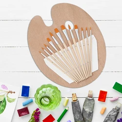 12Pcs/set Nylon Hair Paintbrushes With Wood Palette For Watercolor Acrylic Oil Painting Art Tools Artist Supplies