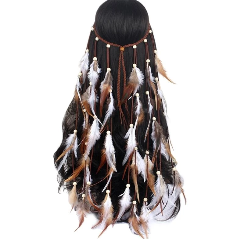 

G92D Boho Headband for Women GypsyHeadpiece Hair Extensions Music Festival Headwear Indian Headdress