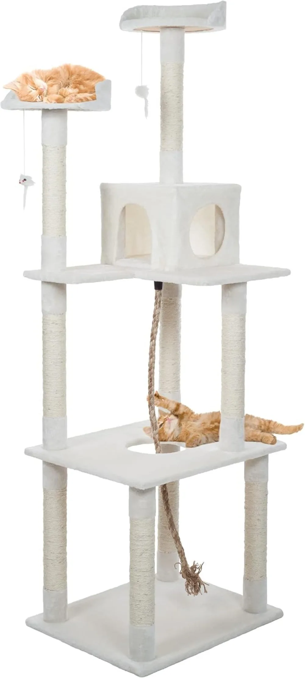 Cat Tree - 6-Foot Cat Tower for Indoor Cats with Napping Perches, Kitty Condo, 9 Cat Scratching Posts, 2 Hanging Toys (Ivory)