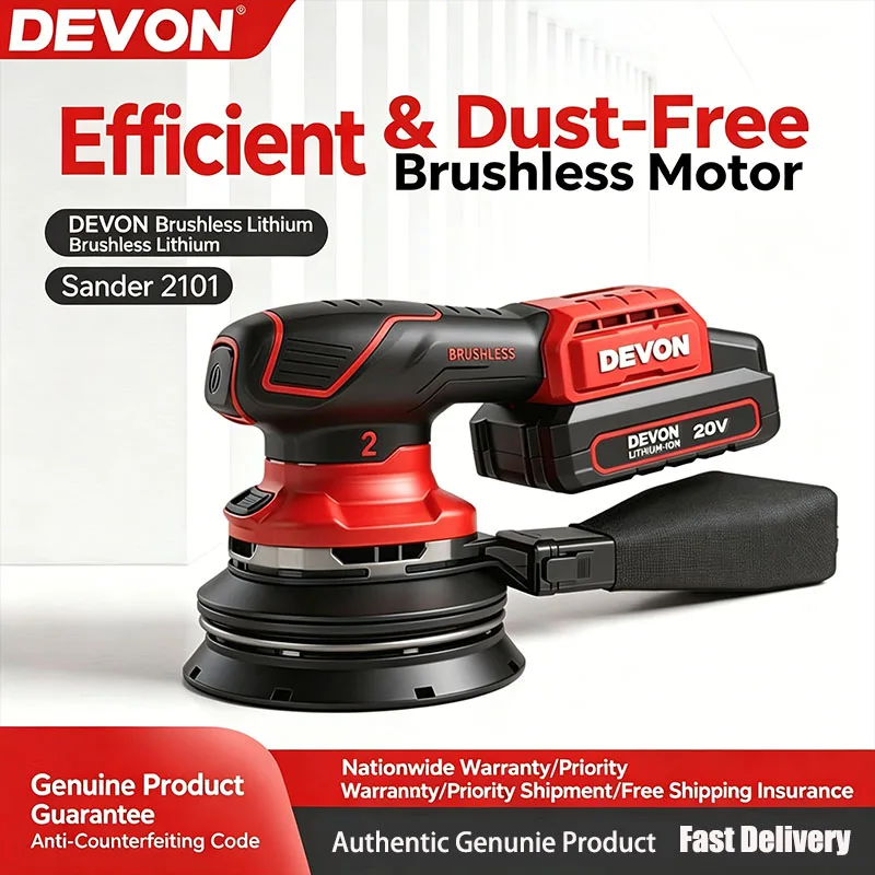 

Devon Lithium-Ion 2101 Sander Brushless Dust-Extraction Sanding Machine Woodworking Polisher for Furniture Circular Sanding Disc