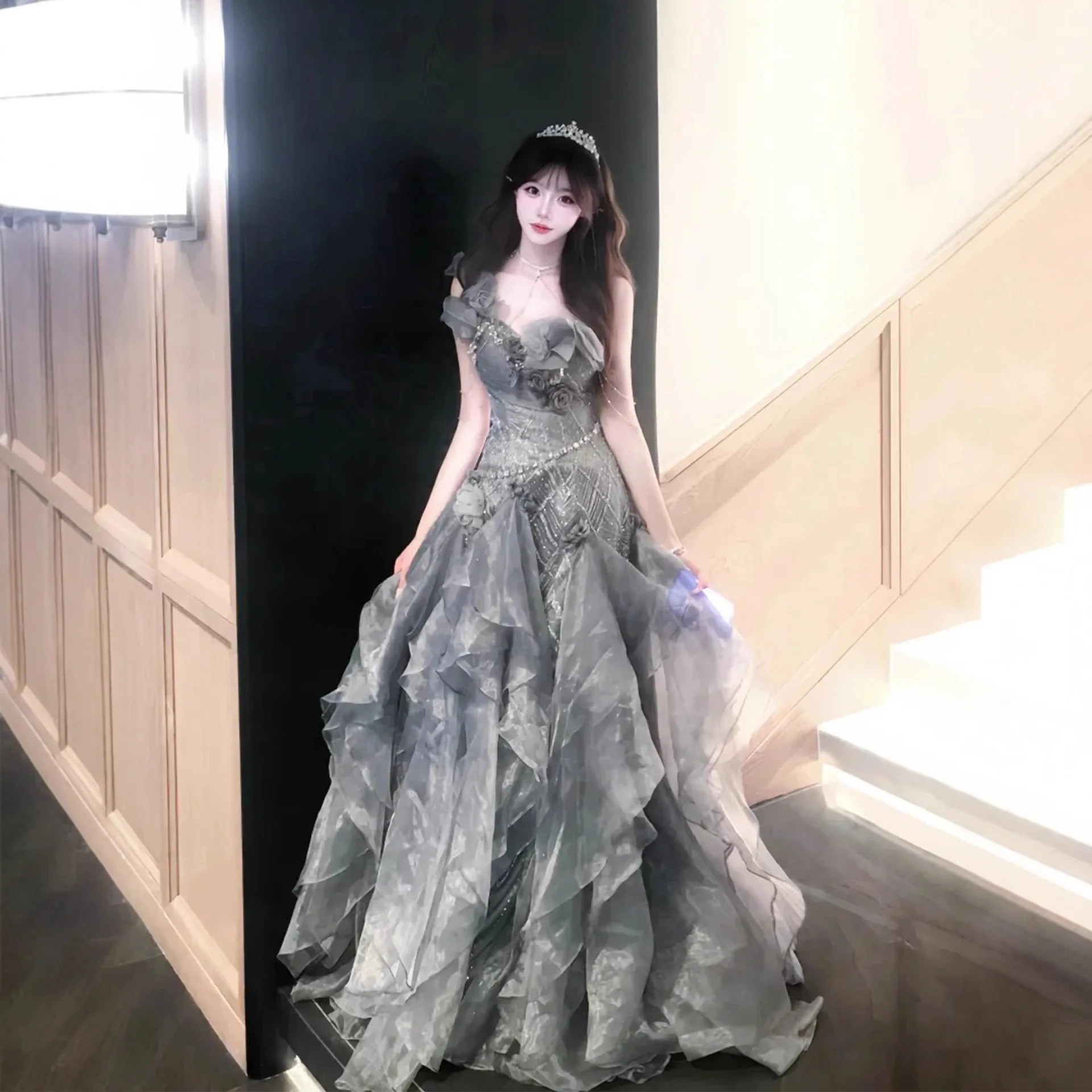 

Ele, облегающее бальное платье на день рождения, новинка 2025 года, китайское вечернее платье с высокой талией для взрослых, церемония Fi Tail, роскошный уникальный Sle