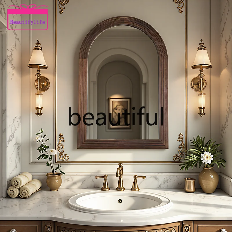 YL Medieval arched bathroom smart bathroom mirror French retro bathroom mirror European special-shaped decorative mirror