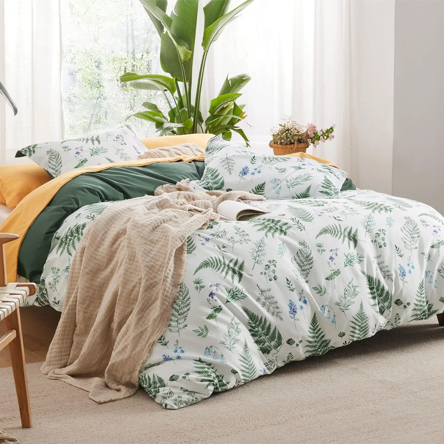 

Bedsure Plants Duvet Cover Queen - Botanical Duvet Cover Set with Zipper Closure, Green Bedding Set,3 Pieces,