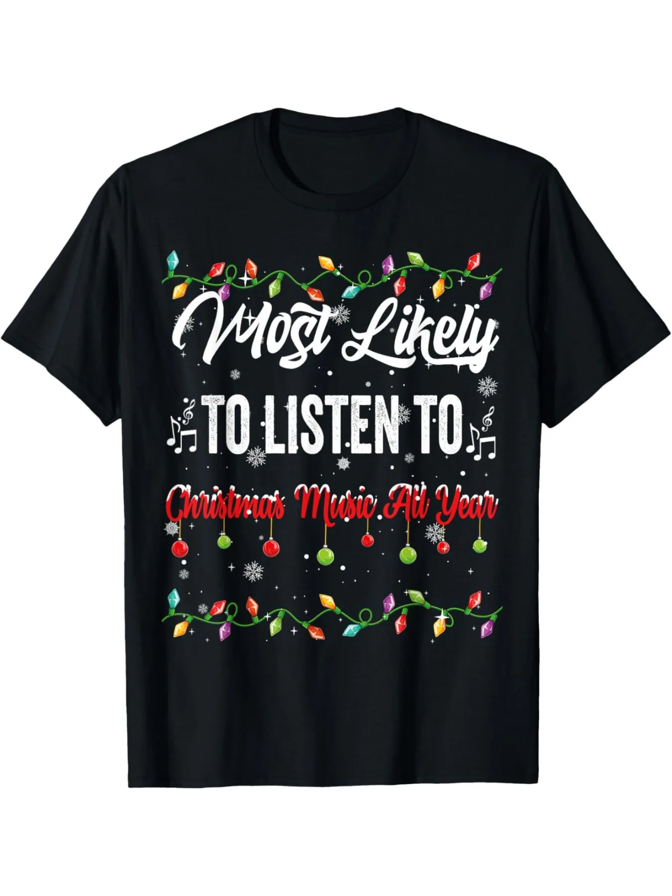 

"Listen Christmas Music" Family T-Shirt - Black Summer Casual Matching Tee