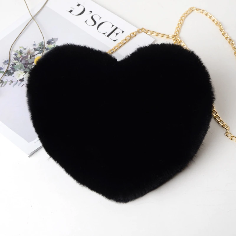 Mode frauen Herzförmige Handtaschen Nette Kawaii Faux Pelz Umhängetaschen Geldbörse Plüsch Kette Schulter Tasche Dame Handtasche – Detail 16